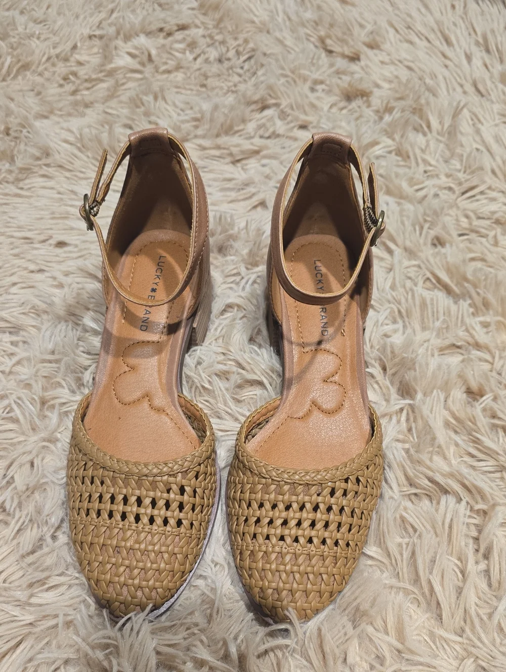 Lucky Brand Woven Espadrille Ankle-Strap Flats in Tan